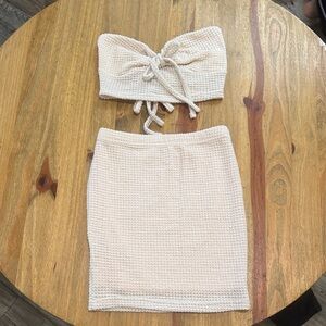 Elegant Cream Knit Skirt Set